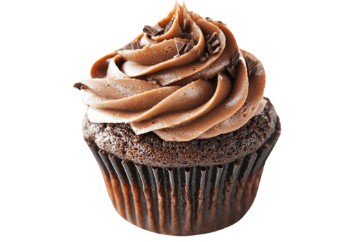 A delicious chocolate cupcake topped with rich swirls of chocolate frosting. png