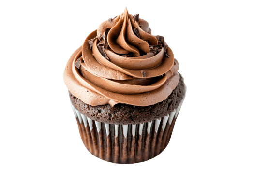 A delicious chocolate cupcake topped with swirls of rich chocolate frosting. png