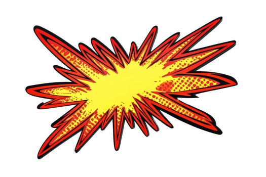 A vibrant explosion graphic featuring jagged red edges and a bright yellow center, conveying energy and impact. png
