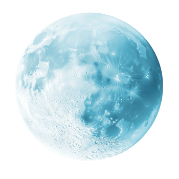 A luminous blue moon with detailed craters and textures, radiating a soft glow. png
