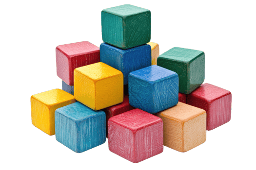 A colorful arrangement of wooden blocks stacked in various positions. png