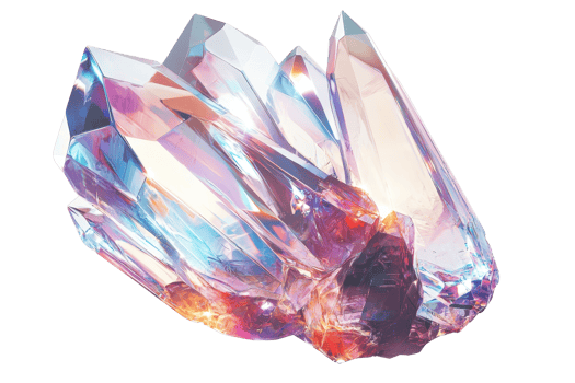 A shimmering cluster of multicolored crystals, reflecting light with sharp edges and vibrant hues. png