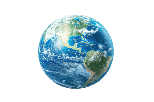 A vibrant depiction of Earth showcasing continents, oceans, and clouds in a circular form. png