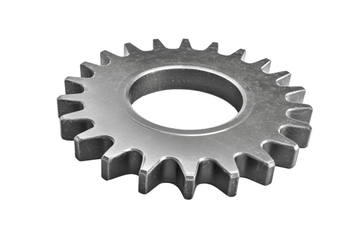 A metallic gear with prominent teeth and a central hole, designed for mechanical applications and machinery. png