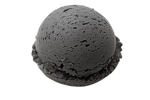 A spherical object with a textured surface resembling a dark, frosty ice cream scoop. png