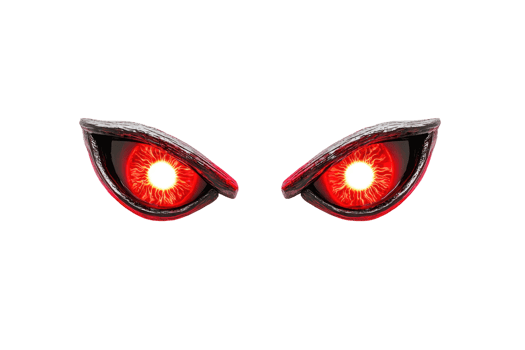 A pair of fierce, glowing red eyes with intricate detailing, conveying an intense and captivating expression. png