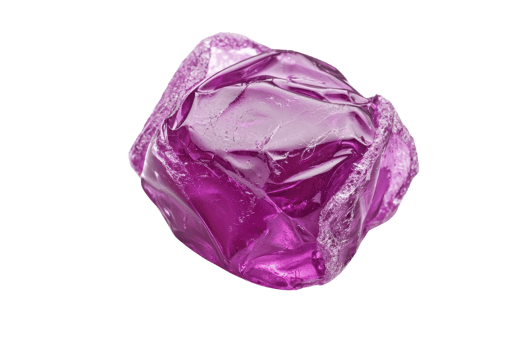 A vibrant purple crystal with a rough, irregular shape reflecting light and showcasing intricate surface details. png