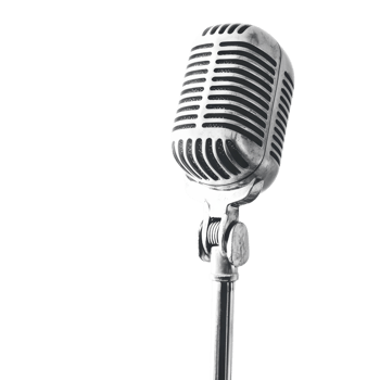 A vintage microphone with a classic design, showcasing intricate details and a polished metallic finish. png