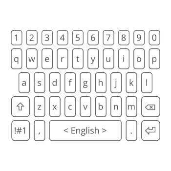 Outlined mobile QWERTY keyboard layout with number row in lowercase mode vector