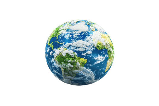 A vibrant depiction of Earth showcasing continents, oceans, and cloud formations in a stunning, detailed manner. png