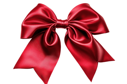 A vibrant red satin bow with elegant loops and tails, showcasing a smooth texture and a classic design. png