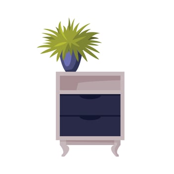 Wooden Nightstand with Potted Houseplant, Home Interior Design Illustration on White Background vector