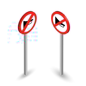 3D no honking traffic signs with red circle and crossed-out horn symbol vector
