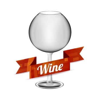 Empty wine glass with red ribbon banner and wine label vector