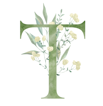 Watercolor Floral Alphabet Clipart Botanical Monogram Letter T with Greenery and Soft Yellow Flowers Wedding Invitations, Branding, Nursery Decor png