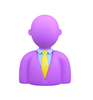 A 3D rendered icon of a professional person bust wearing a purple suit and yellow tie representing an employee manager avatar user profile or business professional suitable for corporate use png