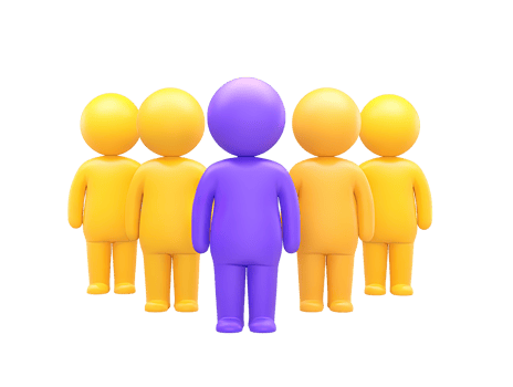 A 3D rendered icon of a group of diverse purple and yellow figures representing a team community workforce or social gathering perfect for illustrating collaboration and unity in any project png