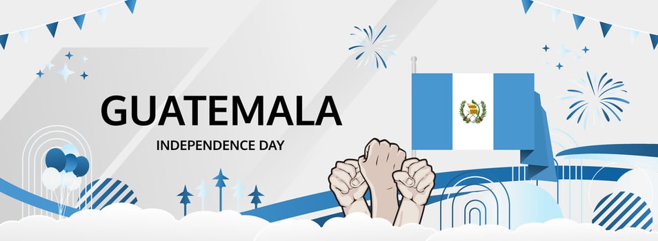 15 September Guatemala National Day greeting banner. Horizontal layout with vibrant flag colors ideal for cultural celebrations, travel marketing, and holiday discounts vector