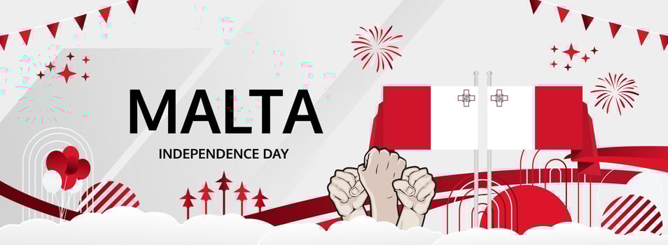 Malta Independence Day banner 21 September. Modern design with flag colors. Perfect for national holiday, tourism ads, event promos, and festive holiday sales vector