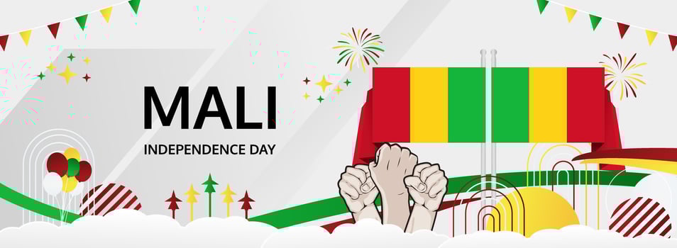Mali Independence Day 22 September banner. Bold flag-themed design perfect for carnival posters, travel ads, and national event promotions vector