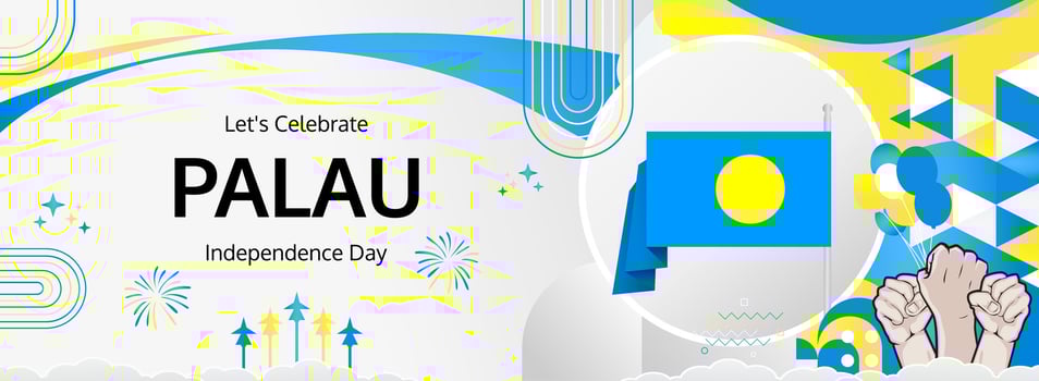 Palau Independence Day 1 October banner. Festive background in blue and yellow. Great for tourism campaigns, carnival posters, and national event advertising vector