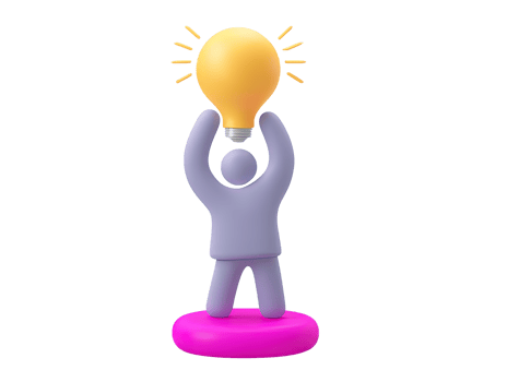 3D rendered grey human figure on pink base holding glowing yellow lightbulb Symbolizes ideas innovation creativity inspiration or Eureka moment Business concept png