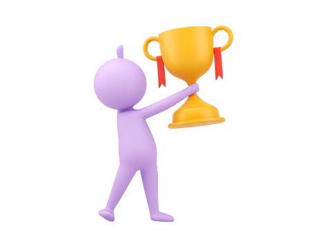 3D rendered stylized purple figure proudly holding large golden trophy Symbolizes achievement victory success winning recognition or award celebration png