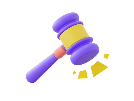 3D rendered gavel purple head yellow band on wooden handle Symbolizes law justice auctions authority decision making or judgment in official contexts png