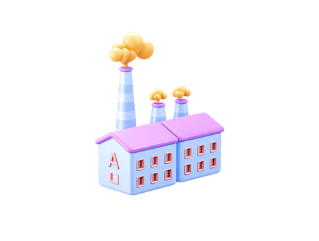 3D rendered pink factory icon two tall chimneys yellow smoke Signifies industrial operations manufacturing or energy production Modern isolated graphic png
