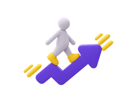 3D rendered human figure walking up large purple upward pointing arrow Symbolizes career growth personal development progress advancement or success png
