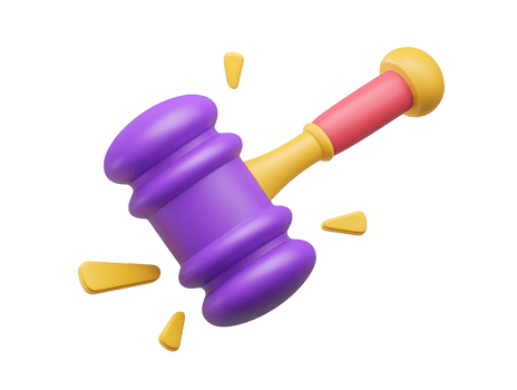 Angled view 3D rendered gavel purple head wooden handle Signifies law justice auctions authority court decisions or judgment in formal settings graphic png