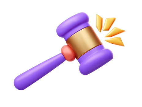 3D rendered wooden gavel purple accents hitting sound block impact lines Represents justice law auction authority decision judgment or finality graphic png