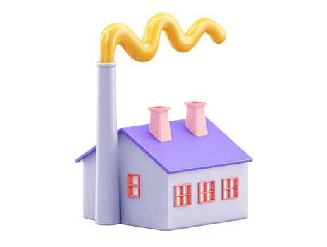 Charming 3D rendered pink and purple factory icon Tall chimney wavy yellow smoke Represents industry manufacturing or creative production Playful professional design png