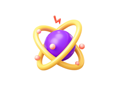 A 3D rendered icon of an atom symbol with interconnected gears at its core representing critical technological innovation scientific process or complex systems engineering design png