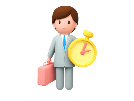 A 3D rendered icon of a businessman holding a briefcase and a clock emphasizing effective time management deadlines punctuality and professional work responsibilities png