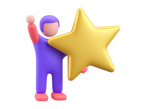 A 3D rendered icon of a figure proudly holding up a large golden star signifying major achievement excellence top performance or significant recognition awarded png