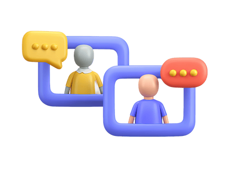 3D two people in chat bubbles for online conversation remote work virtual meetings digital connection Clean graphic for technology social networking themes png