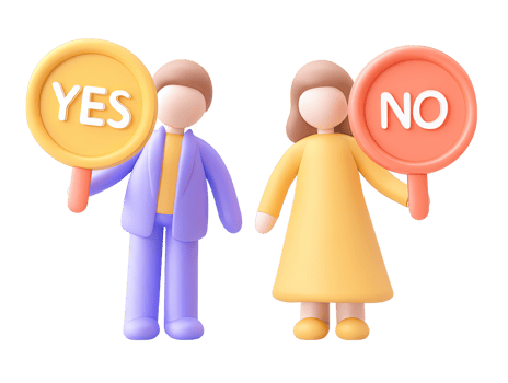 3D couple with YES NO signs for choices dilemmas agreement disagreement relationship decisions A clear visual for options and important life choices together png