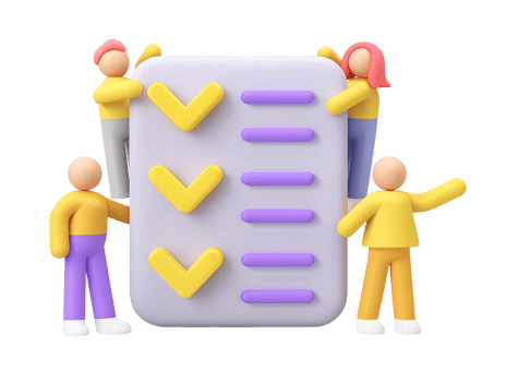 3D group works on large checklist for project management task organization collaboration achieving collective goals efficiently A clear visual for productivity png