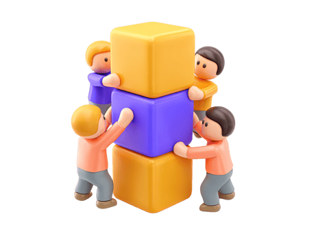 3D diverse group constructs with colorful blocks for collaboration teamwork creating solutions development building strong foundations A playful graphic for unity png