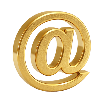 3D Golden At Symbol Email Icon Luxurious Communication Contact Us Sign Internet Graphic png