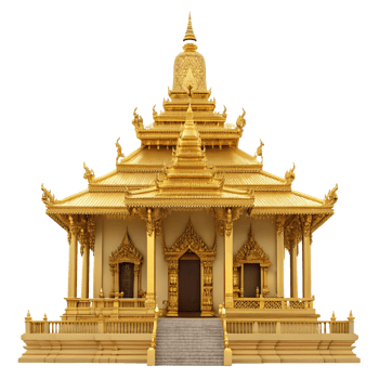 Golden Buddhist Temple Asian Architecture Religious Shrine Southeast Asian Pagoda Isolated on Black png