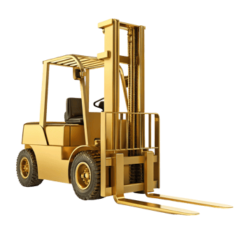 Luxurious Golden Forklift Truck Industrial Vehicle 3D Render Gold Equipment png