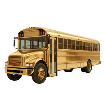 Luxurious Golden School Bus 3D Render Transportation Vehicle Gold png