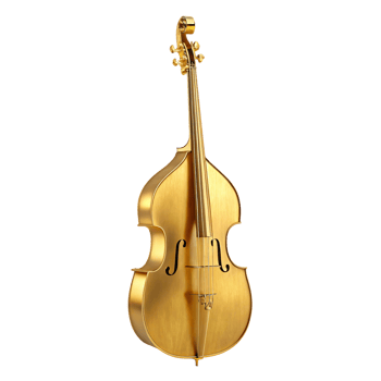 Elegant Golden Double Bass String Instrument Musical Instrument Studio Shot Isolated on Black png