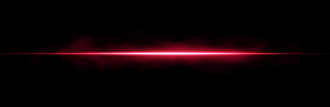 Futuristic red laser lines with glow, flare and smoke on black background. Neon light effect with sparkle, ray and digital beam. Abstract for tech, police or sci fi themes. vector