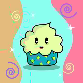 Colorful illustration isolated. Kawaii cupcake. food illustration. Funny cartoon character. Japanese kawaii cartoon. Design for Happy birthday party card. vector