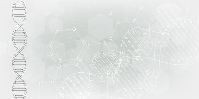 Gray scientific background with DNA line and hexagon. modern design vector