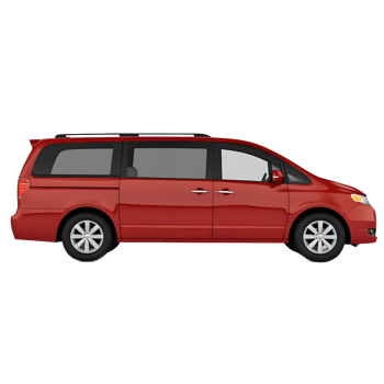 Red minivan in a studio shot, perfect for automotive design. png