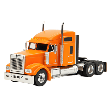 Detailed Studio Shot of an Orange Semi-Truck Toy Model png